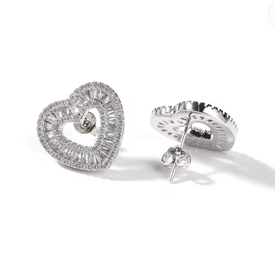 Gold heart stud earrings