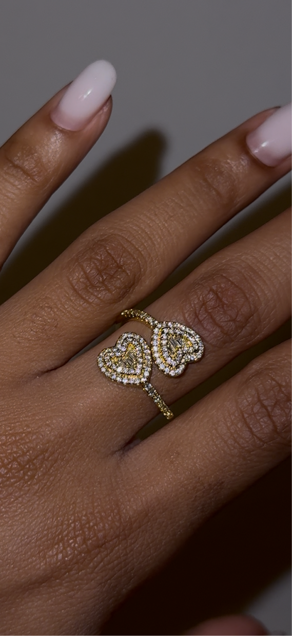 Gold Diamond Double Heart Ring