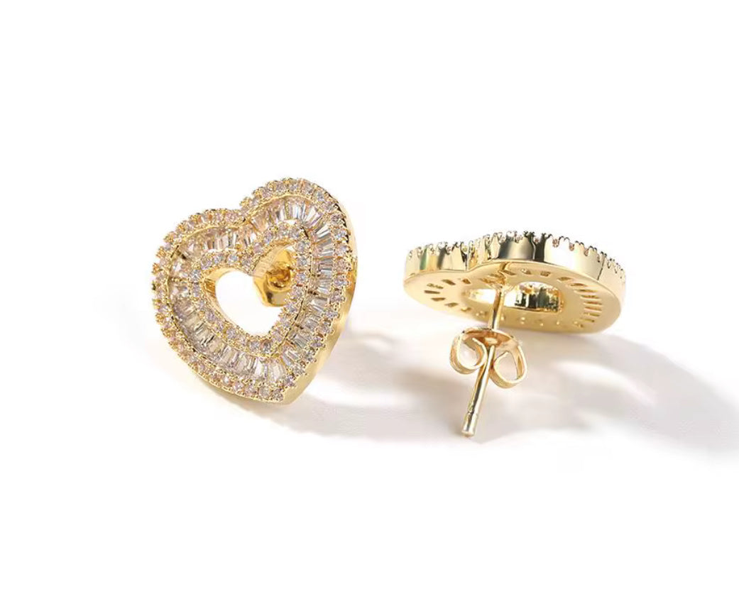 Gold heart stud earrings