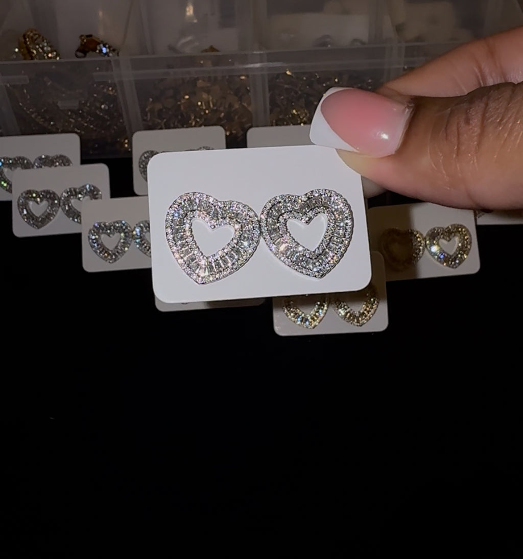 Gold heart stud earrings