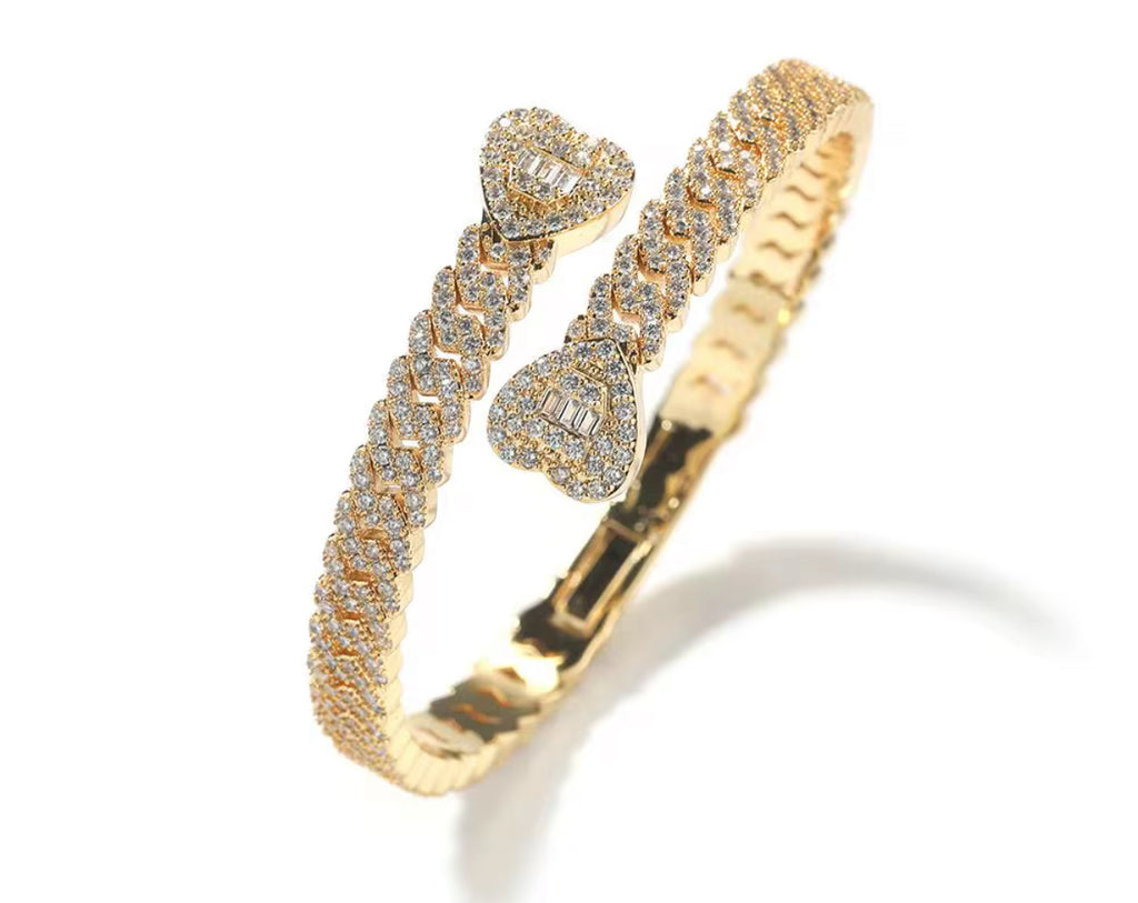 Double Heart Cuban Link Bracelet