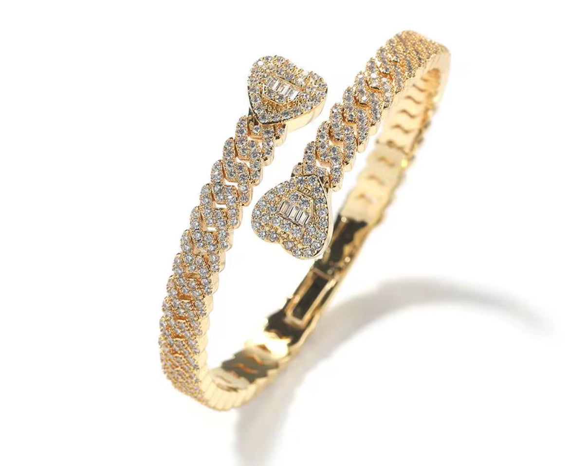 Double Heart Cuban Link Bracelet