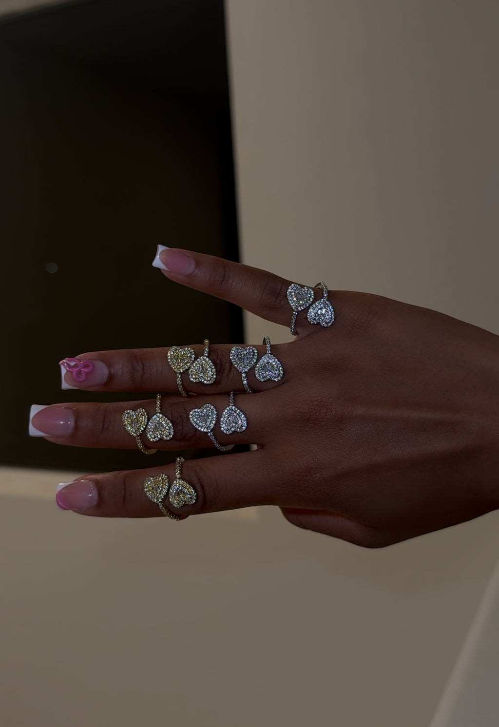 Gold Diamond Double Heart Ring