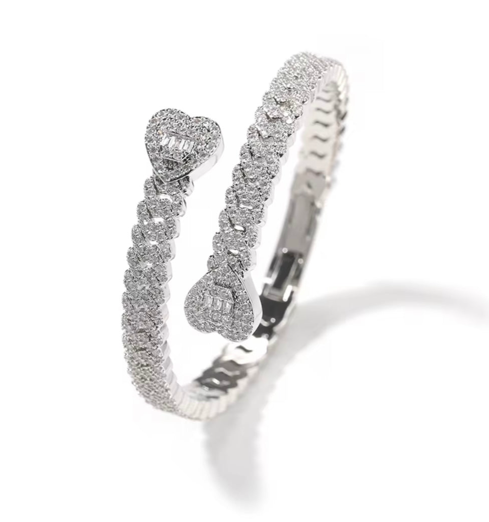 Double Heart Cuban Link Bracelet
